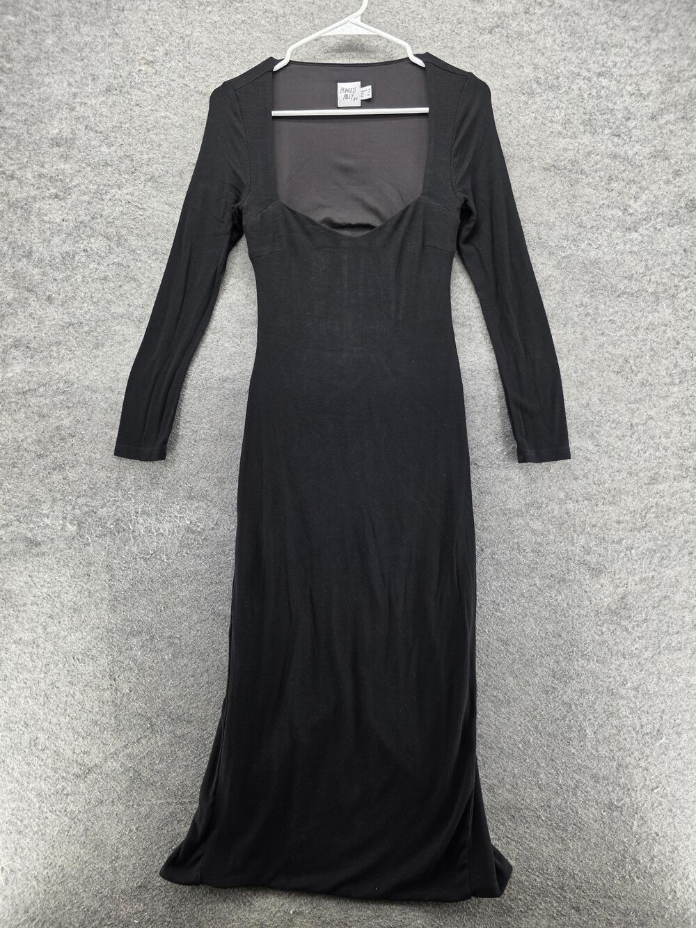 Princess Polly Dress Womens 4 Black Long Sleeve Cutout Bodycon Midi Square Neck